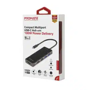 Alternative view of PROMATE PrimeHub-Go 9-in-1 Compact Multiport USB-C 100W PD Hub (Black)