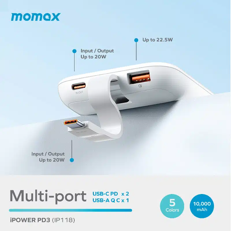 momax IP118W iPower PD3 10000mAh 22.5W Battery Pack (White) - Image 2