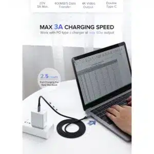 Alternative view of UGREEN 50751 US161 USB-C to USB-C 3.2 Gen1 5Gbps 4K 60Hz 100W Charging and Sync Cable 1.5m (Grey)