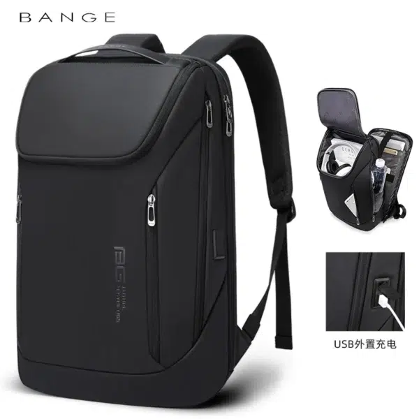 BANGE 2517 LEIYING Leather Backpack -Black - Image 5