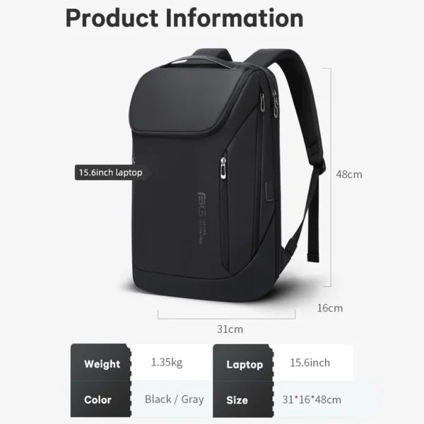 BANGE 2517 LEIYING Leather Backpack -Black - Image 2