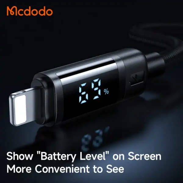 Mcdodo CA-500 3A USB-A to Lightning Digital Display 1.2m Data Cable -Black - Image 3