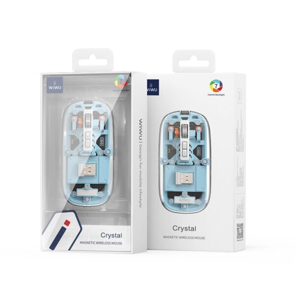 WiWU WM105 Crystal Magnetic Wireless & Bluetooth Mouse -Blue - Image 4