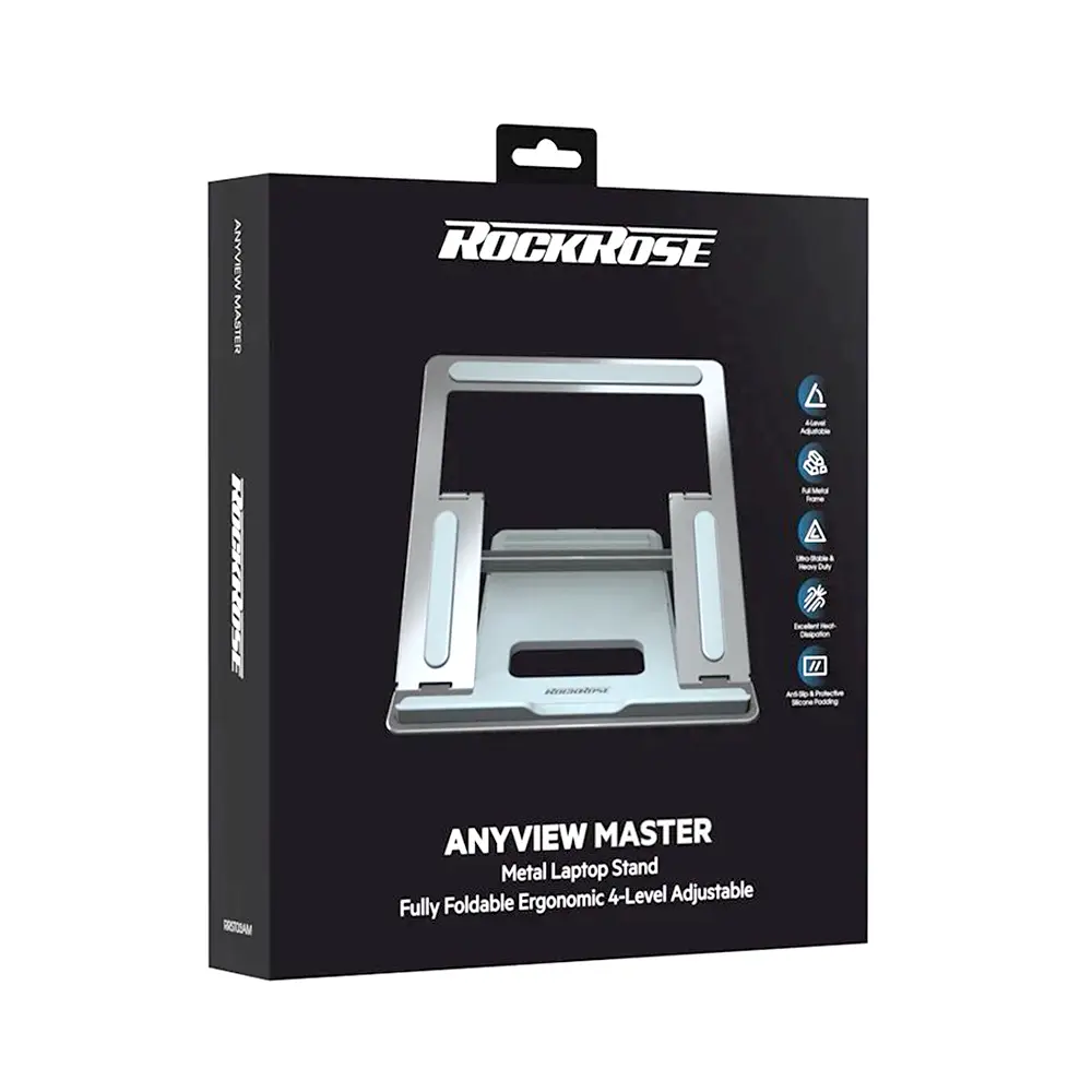 ROCKROSE RRST03AM ANYVIEW MASTER Fully Foldable Ergonomic 4-Level Adjustable Metal Laptop Stand (Space Grey) - Image 2