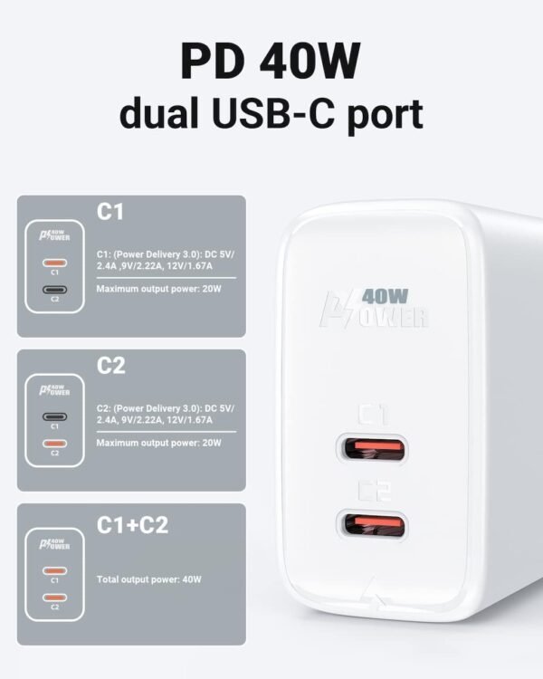 ACEFAST A9 PD40W Dual USB-C Port Charger -White - Image 4