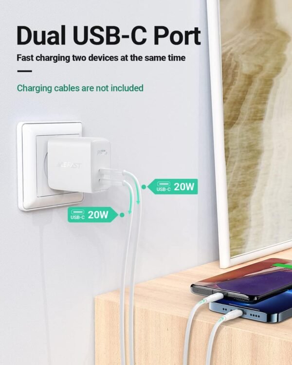 ACEFAST A9 PD40W Dual USB-C Port Charger -White - Image 3