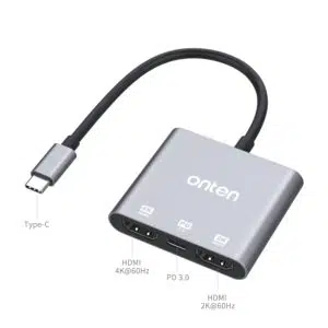 Alternative view of Onten OTN-9175S USB-C to 2xHDMI Adapter with PD 3.0 2K/4K 60Hz