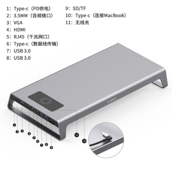 ONTEN OTN 95109 11 in 1 Type C Multi function Dock Station 7