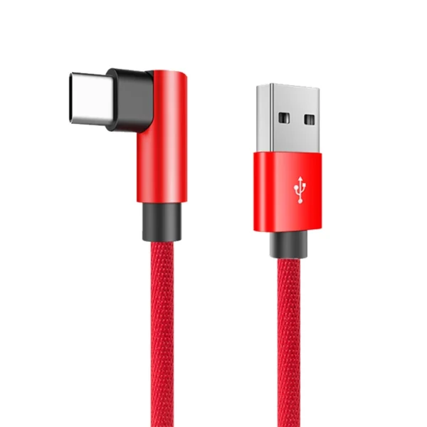 ROCK RCB0602 USB A to USB C 120CM L Shape Charging Cable Red