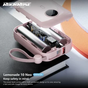 Alternative view of ROCKROSE RRPB49P LEMONADE 10 NEO 10000mAh 20W PD/22.5W Quick Charge Power Bank with Built-in Lightning/USB-C Cable (Pink)