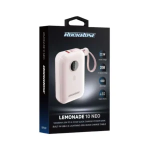 ROCKROSE RRPB49P LEMONADE 10 NEO 10000mAh 20W PD/22.5W Quick Charge Power Bank with Built-in Lightning/USB-C Cable (Pink) - Image 4