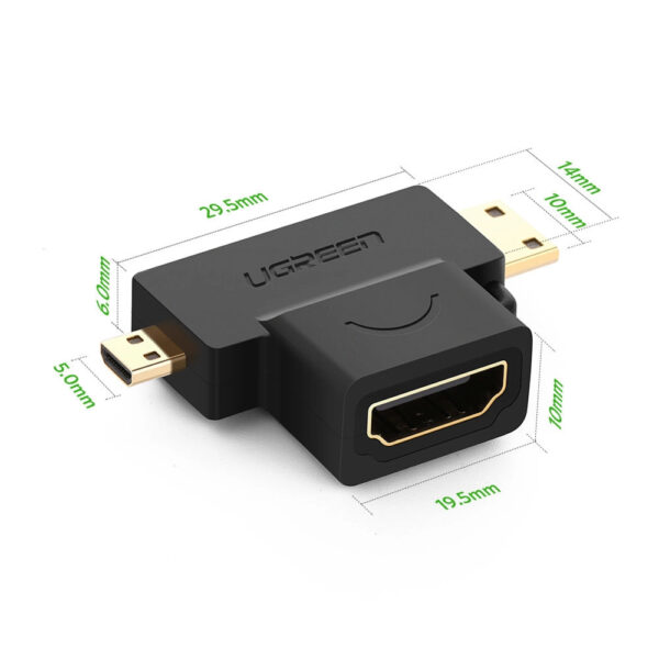 UGREEN 20144 HD129 Micro HDMI Mini HDMI Male to HDMI Female Adapter Black 2