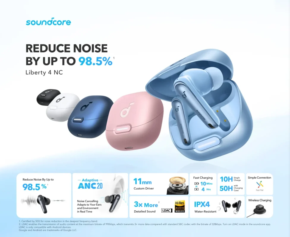 Anker A3947H21 Soundcore Liberty 4 NC True Wireless Noise Cancelling Earbuds White 6