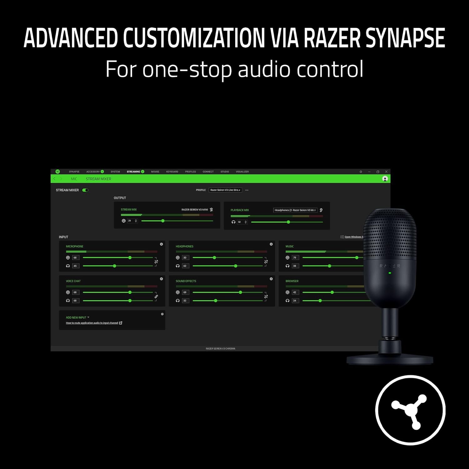 RAZER SEIREN V3 MINI Ultra-Compact USB Microphone RZ19-05050100-R3M1 -Black