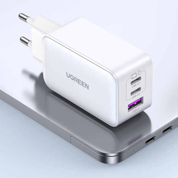 UGREEN 15334 CD244 Nexode 3-Port (2xUSB-C + 1xUSB-A) 65W GaN Fast Charger -White