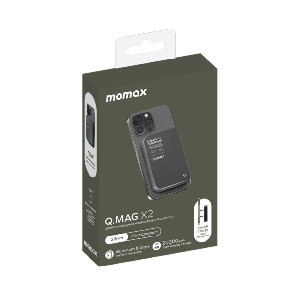 momax IP120D Q.MAG X2 15W 20000mAh Magnetic Wireless Battery Pack 22mm Ultra Compact Black 5