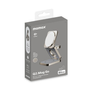 momax UD31L Q2.Mag Go Qi2 3 in 1 Magnetic Wireless Charging Stand Natural Titanium Chroma 11