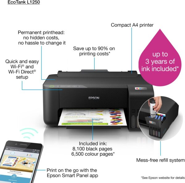 EPSON EcoTank L1250 Compact Printer with Wi Fi EP C11CJ71403 1