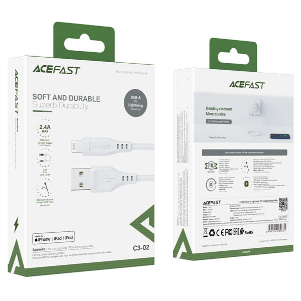 ACEFAST C3 02 Acewire USB A to Lightning TPE Charging Cable 1.2m White 3