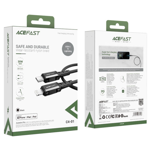 ACEFAST C4 01 Acewire Pro USB C to Lightning 30W Charging Cable 1.8m Black 1