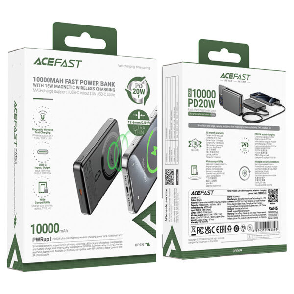 ACEFAST M12 20W 10000Mah Fast Power Bank With 15W Magnetic Wireless Charging Black 4