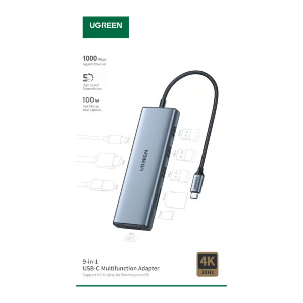 UGREEN 15600 CM498 9 in 1 USB C 4K 30Hz 5Gbps 100W Multifunction Adapter Space Grey 2