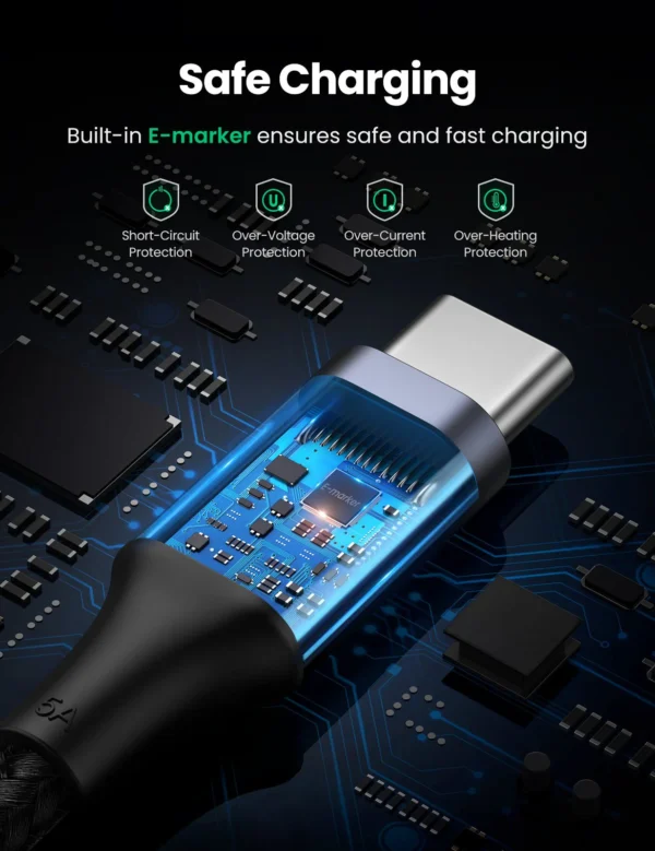 ⁦Open Box UGREEN 70427 USB-C to USB-C 100W 480Mbps PD Fast Charging Aluminum Case with Braided Cable 1m -Black⁩ - الصورة ⁦2⁩