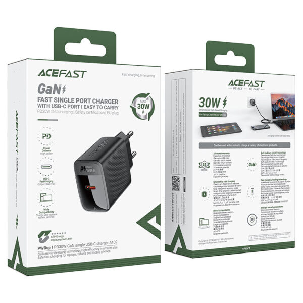 acefast a102 pd30w gan usbc wall charger eu packaging