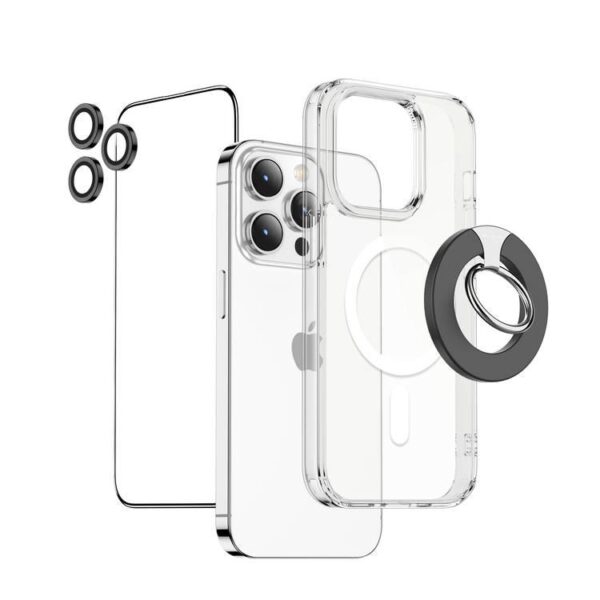 iPhone14ProMax GREEN LION GN4IN1P14PMBK 4 in 1 Camera Lens Film 9H Steve Glass Anti Shock Case Magnetic Ring Clasp Protection Pack 1