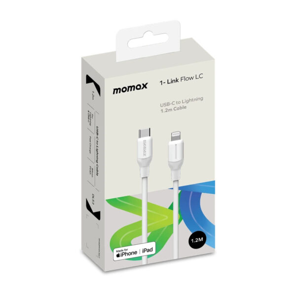 momax DL53W 1-Link Flow CL USB-C to Lightning 1.2m Charging Cable -White - Image 2