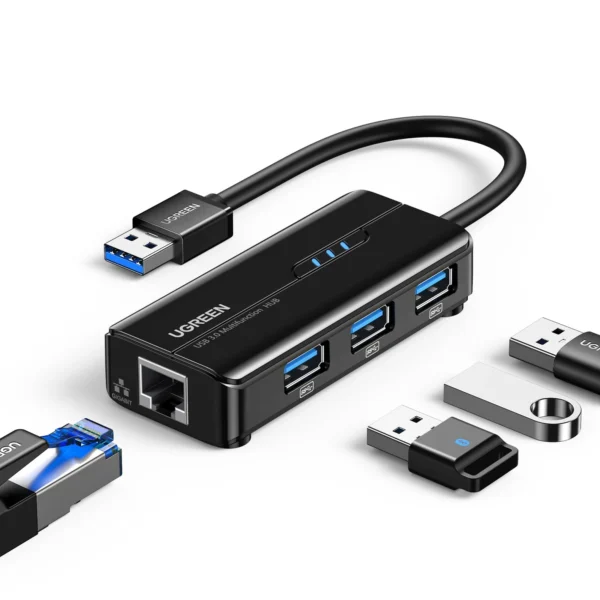 UGREEN 20265 USB3.0 Hub with Gigabit Ethernet Adapter -Black