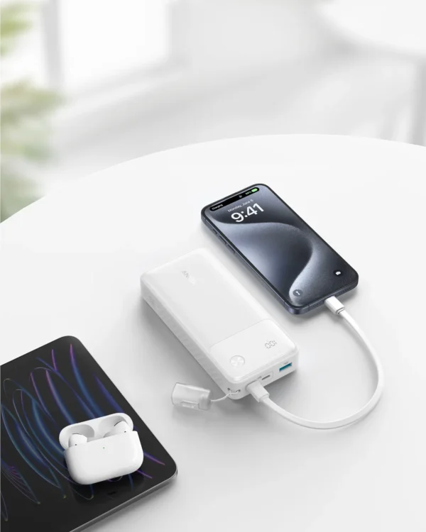 Anker A1384H21 30W 3-Port (2xUSB-C + 1xUSB-A) 20000mAh Digital Display Power Bank -White - Image 2