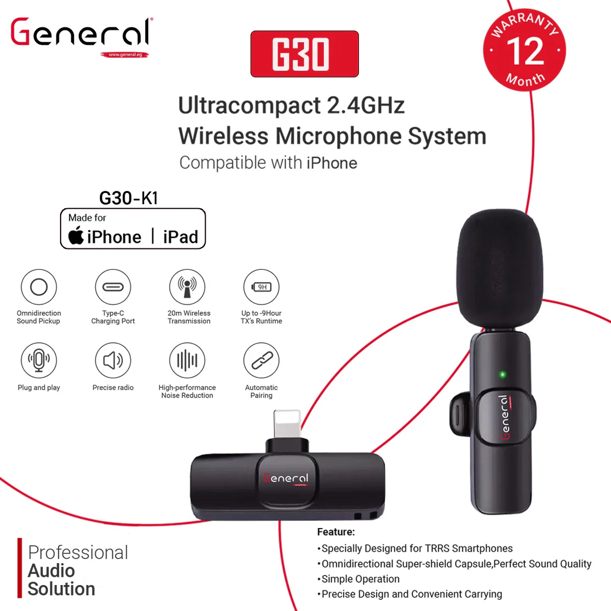 General G30 K1 Ultracompact 2.4GHz Wireless Lightning Microphone System 6 G30 5 1