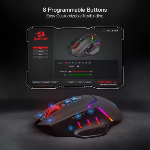 REDRAGON MIRAGE PRO Wired and Wireless Gaming Mouse M690-PRO - Image 9