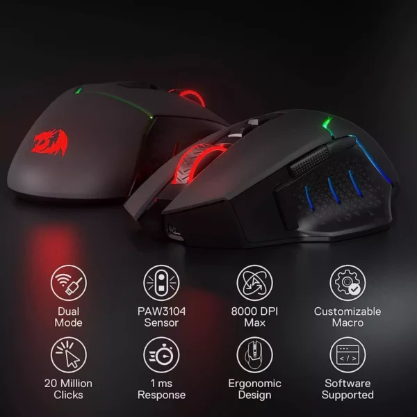 REDRAGON MIRAGE PRO Wired and Wireless Gaming Mouse M690-PRO - Image 5