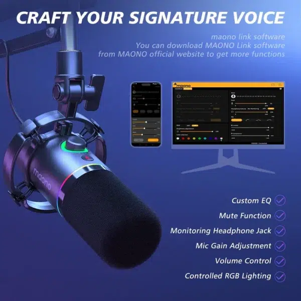 maono USB/XLR Podcast Dynamic Microphone Boom Arm Bundle PD200X - Image 5