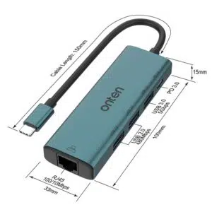 Onten OTN-UC121 5-in-1 USB-C to 100M Ethernet Adapter with 3-Ports Hub - Image 2