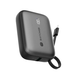 RAVPOWER RP-PB1224 PD Pioneer 10000mAh 20W 2-Port Built-in USB-C Cable Power Bank -Black