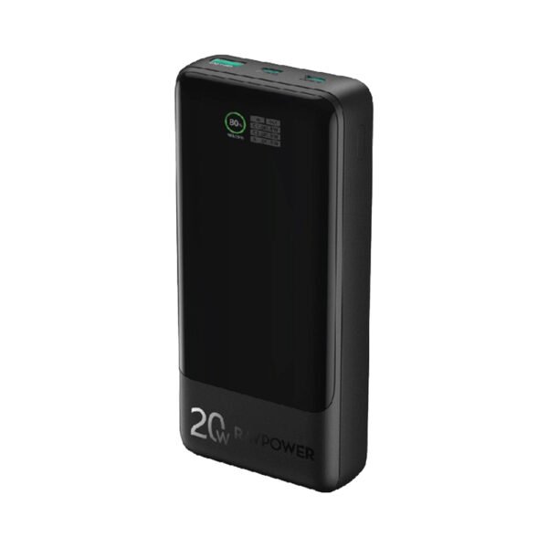 RAVPOWER RP-PB1238 PD Pioneer 20000mAh 20W 3-Port (2xUSB-C + 1xUSB-A) Smart Digital Display Power Bank -Black