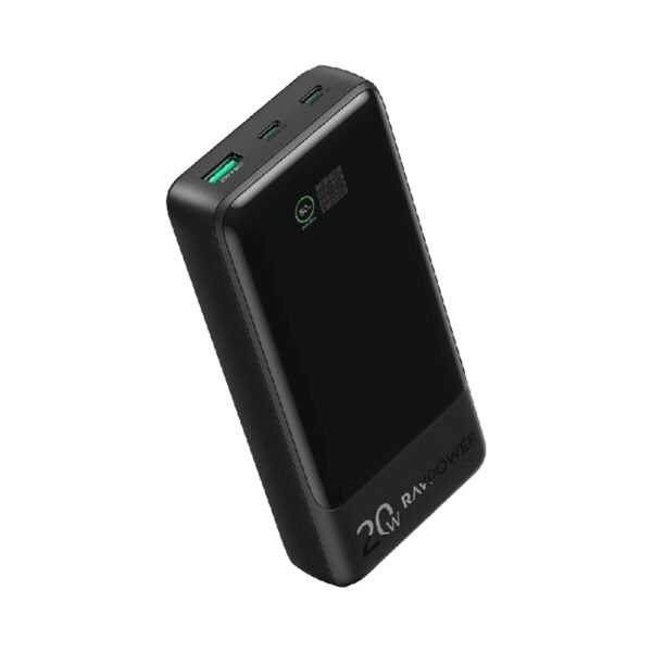 RAVPOWER RP-PB1238 PD Pioneer 20000mAh 20W 3-Port (2xUSB-C + 1xUSB-A) Smart Digital Display Power Bank -Black - Image 2