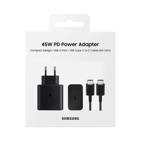 SAMSUNG EP-T4511 45W PD USB-C 2Pin Power Adapter with 1.8m USB-C to USB-C Cable -Black - Image 3