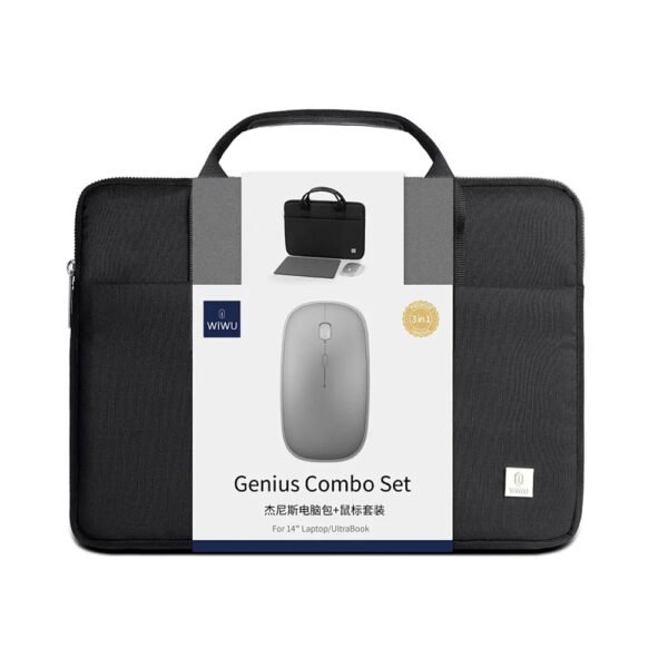 WiWU Genius Combo Set Laptop Sleeve 15.6-inch with Wireless Mouse and Mouse Pad -Black - Image 2