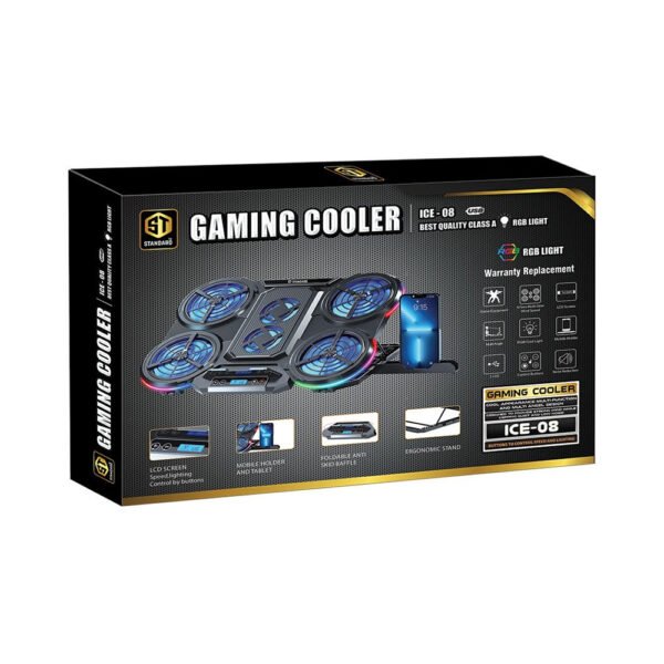 ST STANDARD ICE-08 USB RGB Light LCD Screen Gaming Cooler with Mobile Holder - Image 4