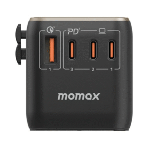 momax UA15GSD 1-World 120W GaN 4Port (3xUSB-C+1xUSB-A) + 1xAC Travel Adapter with USB-C to USB-C 100W Cable (Titanium Chroma) - Image 4