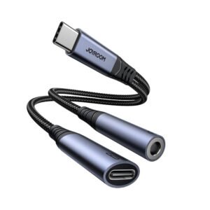JOYROOM SY-C02 2-in-1 USB-C Male To (3.5mm Female + USB-C Female) 60W PD Audio Adapter (Black)