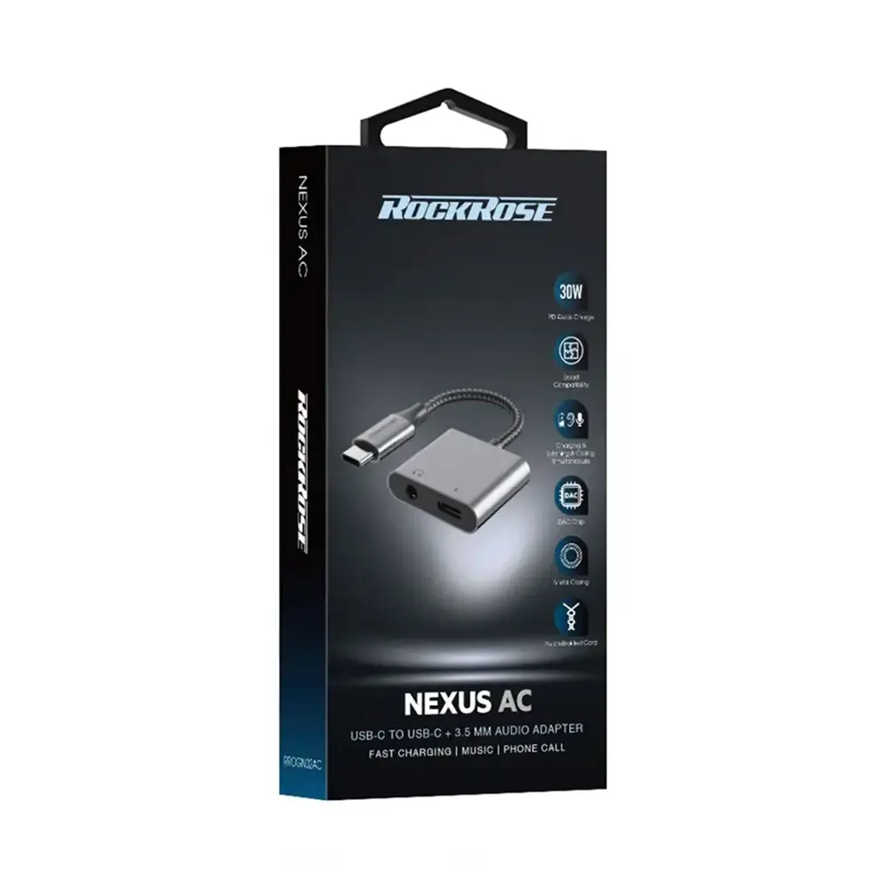 ROCKROSE RROGN02AC NEXUS AC USB-C to (USB-C/3.5mm) Audio Adapter (Black) - Image 2