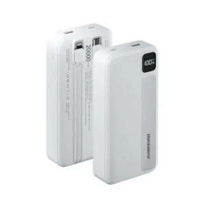 ROCKROSE RRPB47W POWERLINK 20 NEO 20000mAh 20W PD/22.5W Quick Charge Power Bank with Built-in Lightning/USB-C Cable (White)