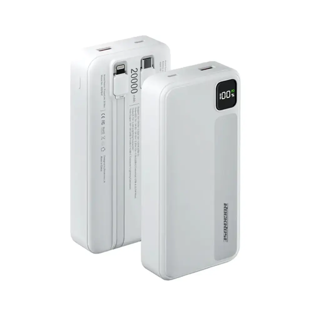ROCKROSE RRPB47 POWERLINK 20 NEO 20000mAh 20W PD/22.5W Quick Charge Power Bank with Built-in Lightning/USB-C Cable - Image 2