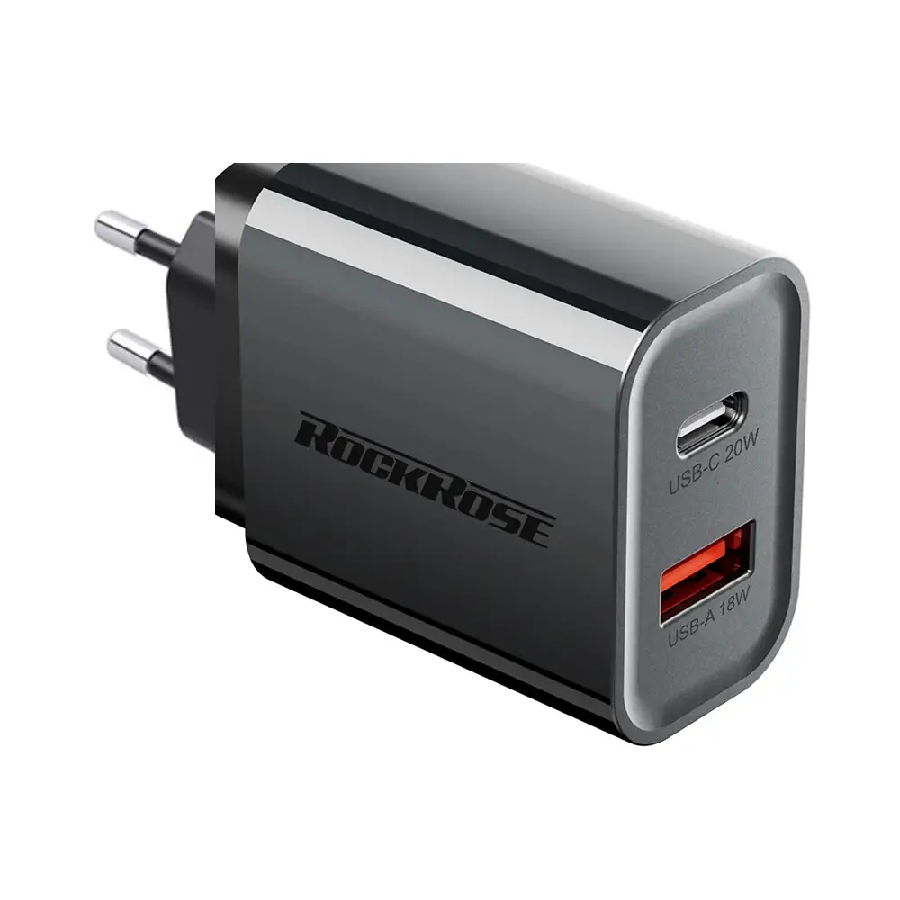 ROCKROSE RRTC55EU INFINITO G20 20W PD Dual-Port Fast Charging Adapter (Black)