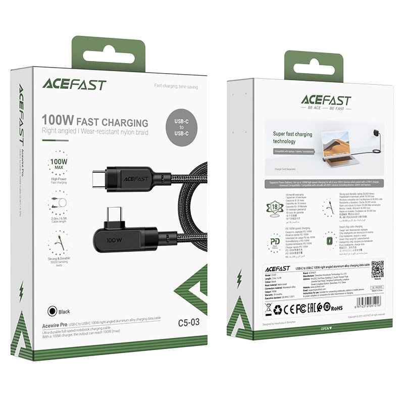 ACEFAST C5-03 USB-C to USB-C 100W Right Angle Charging Cable 2.0m (Black) - Image 5